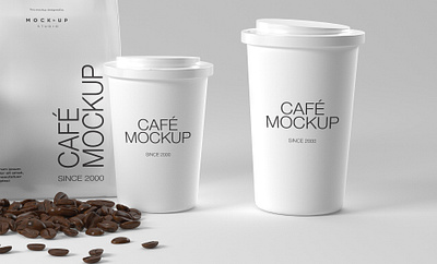Premium White Coffee Packaging Mockup 3d box package branding c4d cardboard pack clean coffee cup coffee mockup coffee mug coffee pack free mockup logo moc mockup modern white