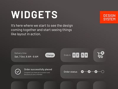 design system: widgets app atom card clean design system grocery illustration minimal molecules oragnisms pages template ui ux widget