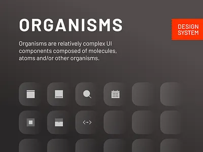 design system: organisms app atom card clean design system grocery illustration minimal molecules oragnisms pages template ui ux widget