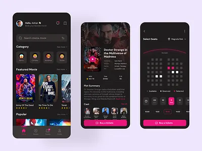Cinema Booking App 🎥 adrian app booking cinema design designer figma gancarek movie product ticket ui uidesign ux wroclaw wrocław