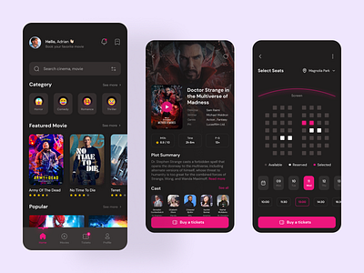 Cinema Booking App 🎥 adrian app booking cinema design designer figma gancarek movie product ticket ui uidesign ux wroclaw wrocław