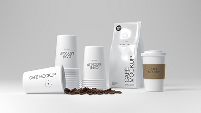 Premium White Coffee Packaging Mockup 3d branding clean coffee cup logo mockup modern premium psd ؤ