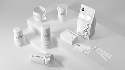 Premium White Coffee Packaging Mockup 3d branding clean coffee cup logo mockup modern paper cup premium psd