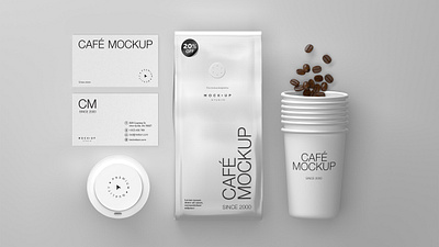 Premium White Coffee Packaging Mockup 3d box package branding clean coffee cup logo mockup modern packaging paper cup psd