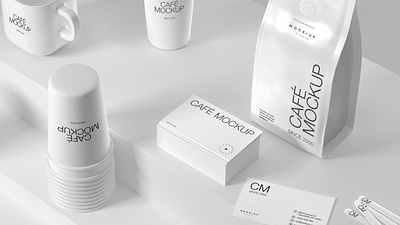 Premium White Coffee Packaging Mockup 3d branding cafe mockup clean coffee coffee cup logo mockup modern