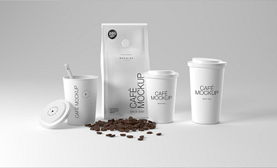 Premium White Coffee Packaging Mockup 3d branding clean coffee cup logo mockup modern premium psd