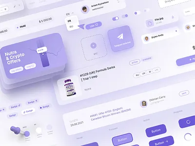 UI KIT ELEMENTS affiliate networks components cpa crypto design system interface makeevaflchallenge makeevaflchallenge4 marketing nutra offer platform purple ui ui kit uiux ux webmaster