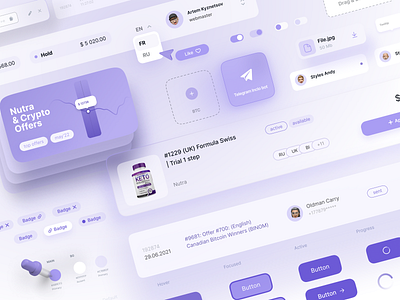 UI KIT ELEMENTS affiliate networks components cpa crypto design system interface makeevaflchallenge makeevaflchallenge4 marketing nutra offer platform purple ui ui kit uiux ux webmaster