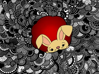 The Original Rabbit Hole animal black and white bunny curious design digital doodle eastern floral flower geometric kawaii logo mandala mascot red theruknuk