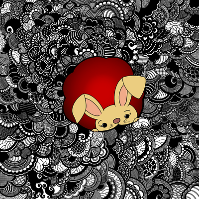 The Original Rabbit Hole animal black and white bunny curious design digital doodle eastern floral flower geometric kawaii logo mandala mascot red theruknuk