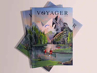 SOLO VOYAGER SPRING ILLUSTRATION🌸 bookcover branding couple cover design forest graphic graphic design illustrated illustration lake love magazincover mountain nature para plan photoshop spring trip voyage