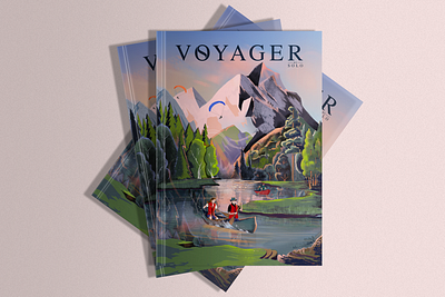 SOLO VOYAGER SPRING ILLUSTRATION🌸 bookcover branding couple cover design forest graphic graphic design illustrated illustration lake love magazincover mountain nature para plan photoshop spring trip voyage