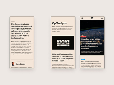 The Bureau website — mobile about article blog brand identity brutalist category editorial journalism landing page mobile mobile design mobile website modernist news responsive design simple typography ui design uiux website design