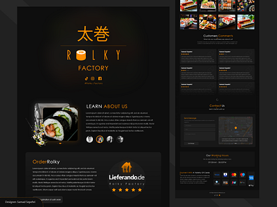 Rolky Factory Ui Ux Design (Sushi) dark delicious delicious sushi design food graphic design illustration luxury meat professional samad sepehri site full sushi sushi food sushi site ui ux