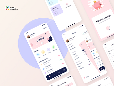 MeFi - E-wallet App UI Kit app app design bank banking capi card creative design e wallet ewallet finance home mobile mobile app money money exchange savings transaction ui ui kit