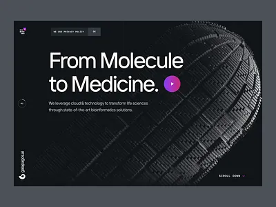 Galapagos.ai — Web Design | Approach Page UI/UX 3d animation biology biotech cure dark data disease dna drug gene genetics health landing page medicine pharma science ui ux web design