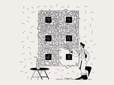 Saturday black and white black ink graphic diary illustration sketch thin line