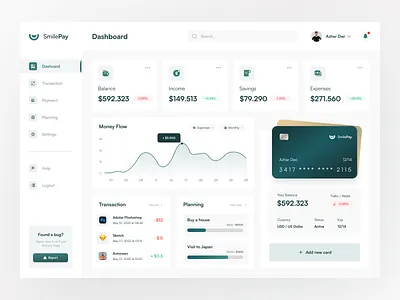 SmilePay - Fintech Dashboard bank clean dashboard design desktop finance fintech green interface layout managament modern money simple transaction ui ui dashboard ui design uiux ux