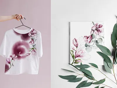 Magnolia & Eucalyptus botanical illustration botanical line art botanicals prints eucalyptus fabric pattern fashion prints floral bouquet floral illustration fresh flowers hand drawn floral magnolia flower magnolia watercolor meadow florals nature colors pastel flowers pink flowers pink magnolia spring illustration spring wedding watercolor botanical