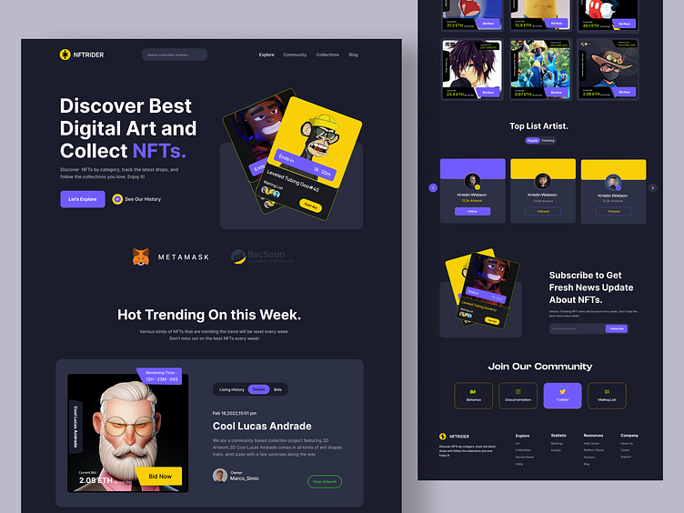 NFT Marketplace Web: Landing Page by Mansurul Haque for UIHUT - UI UX ...