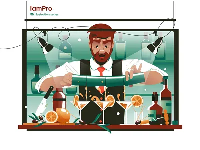 Barman making cocktails illustration bar barman character cocktails drink flat illustration kit8 man vector