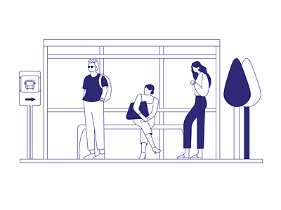 Bus stop adobe art artwork bus bus stop color design dribbble illustration illustrator people simple vector