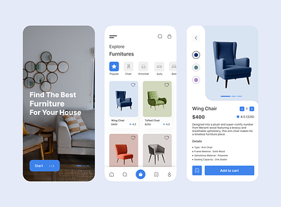 Furniture Shop App arm chair chair clean design ecommerce furniture furniture app furniture store interior minimalist shop shopping app sofa store table ui uiux ux