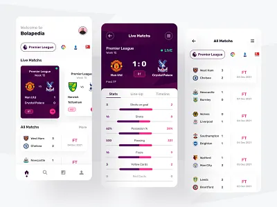 Bolapedia - Football Live Score App (Part 1) app bundesliga clean design fifa football ios laliga league live manutd player premierleague score simple soccer sport statistic ui ux