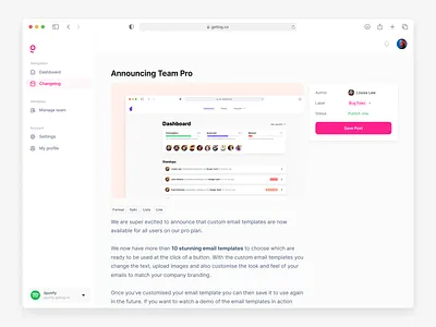 Getlog - Create changelog form changelog form minimal ui web app