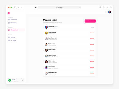 Getlog - Manage team list manage team minimal people team ui web app