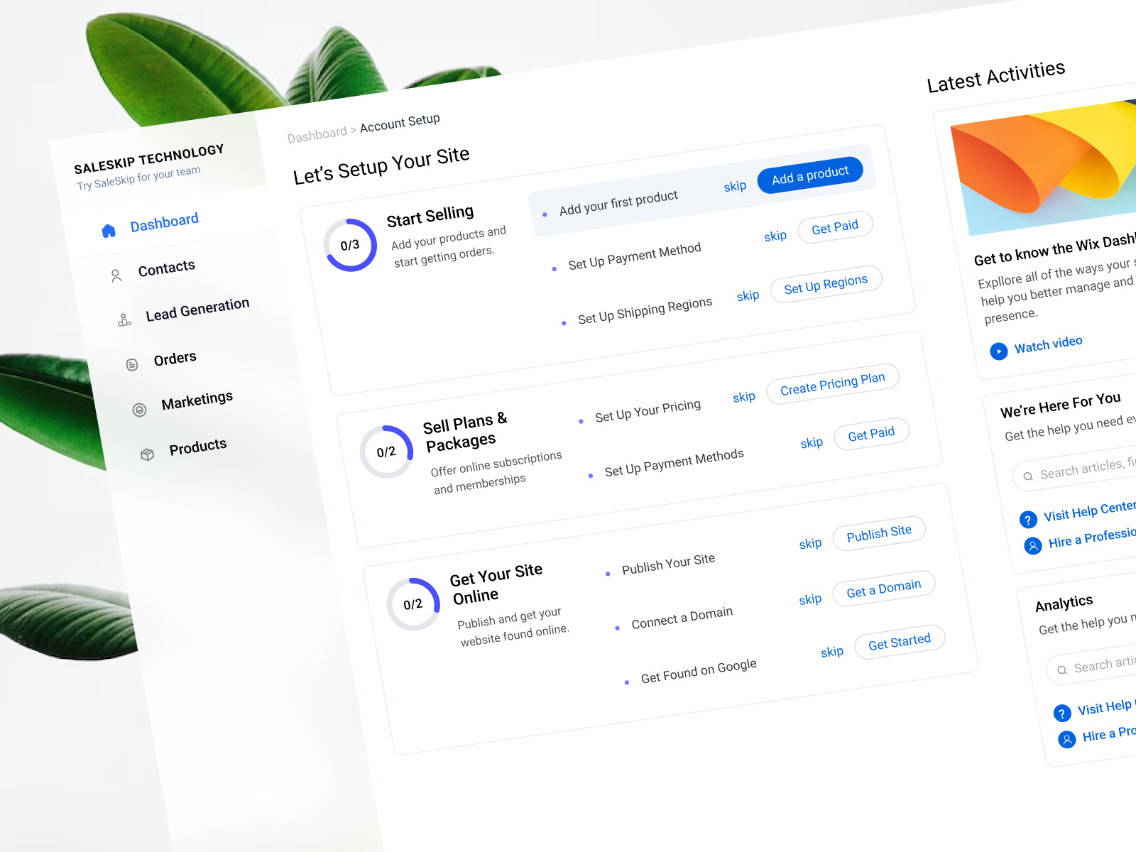 Dashboard - Account Setup account account setup cms cs dashboard load pms saas ui web app web app
