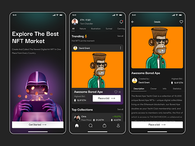 NFT App Exploration android app auction crypto cryptocurrency defi ios app ios ui mobile ui nft nft app nft marketplace nft mobile app nft mobile design nft ui design nft ux design ui app web 3 web3