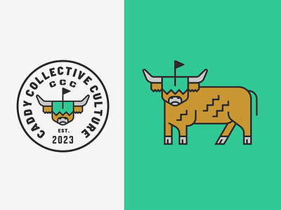 Caddy CC Mascot animal brand caddy cattle court culture emblem equipment flag golf grass green highland logo mascot network outdoor seal sports