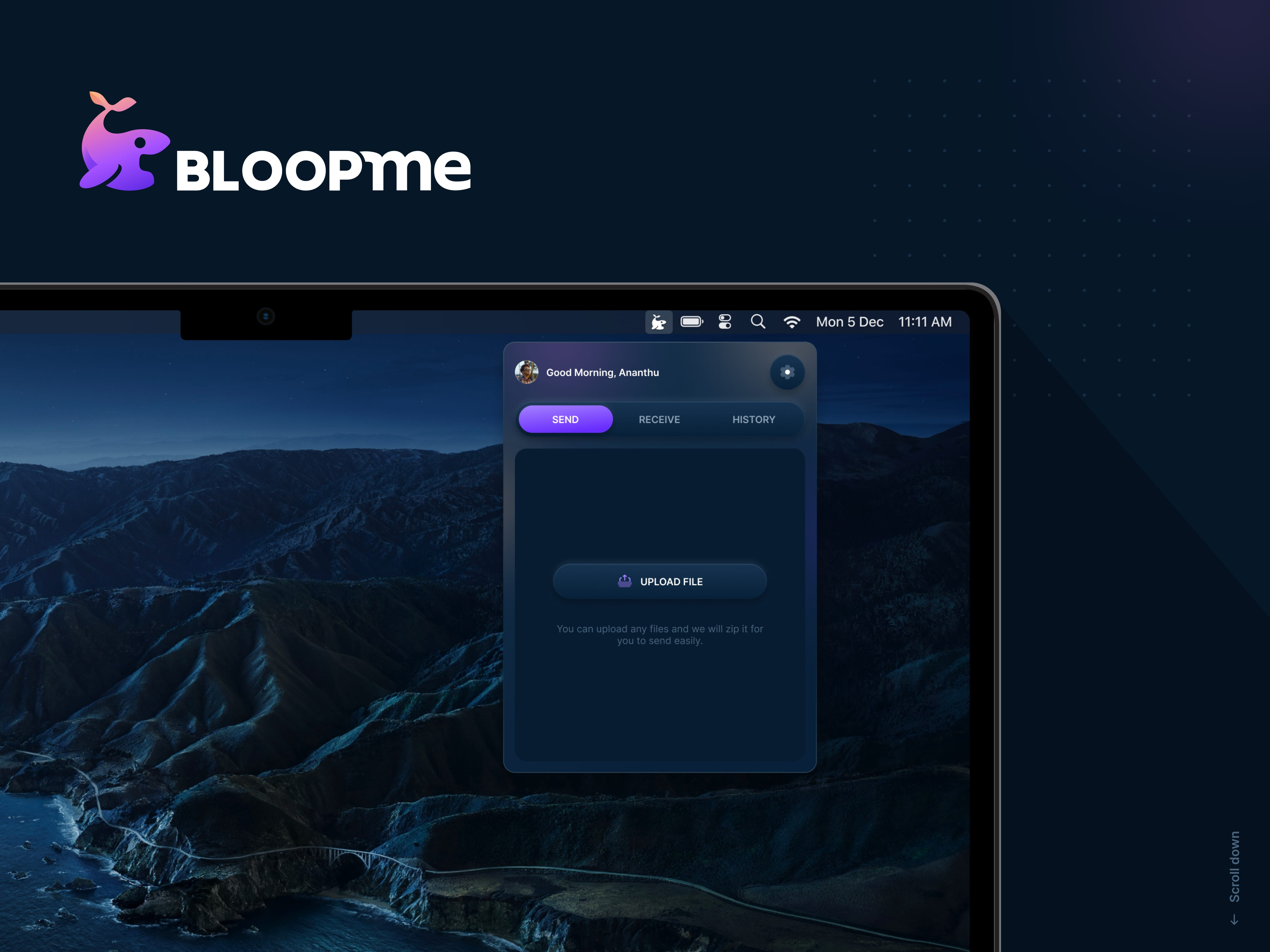 Bloopme - for macOS dark theme macos app menubar app neumorphism ui