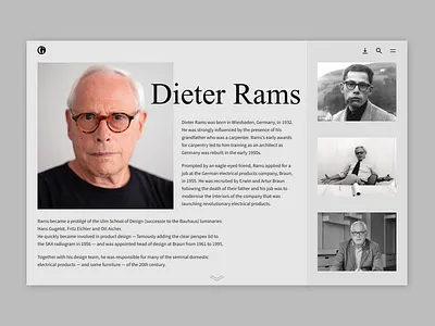 Biography Dieter Rams biography case study design desktop dieter rams logo minimal photography portfolio typography ui ux web