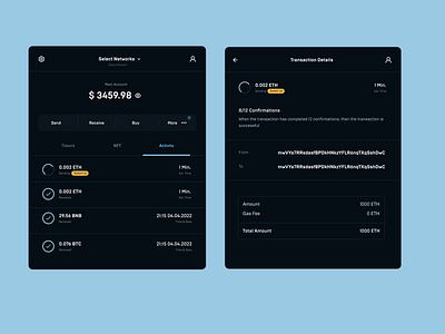 Crypto Wallet - Transaction Feedback app design app ui blockchain btc crypto defi design eth memecoin web design webapp