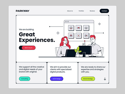 Parkway ✦ Landing Page artwork concept design experiences grey homepage illustration label landing landingpage page square ui website