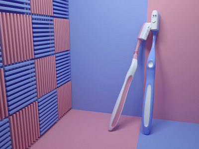 Once upon the bathroom 3d bathroom cinema 4d illustration love octane render toothbrush