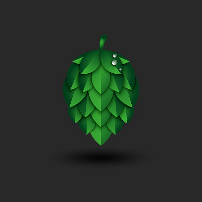 Green hop flower 3d logo beer brewery brewery emblem common hop cone dew drops food illustration graphic design green gradient green hop green logo hop hop seed humulus lupulus ingredient logo design vector illustration water drops