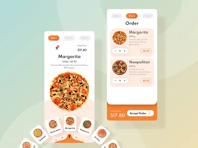 Pizza delivery 3 steps app application delivery design figma mobile orange order payment pizza ui ux