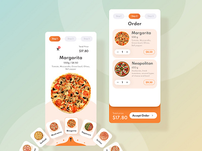 Pizza delivery 3 steps app application delivery design figma mobile orange order payment pizza ui ux