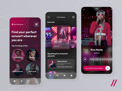 Concert Search App android animated animation app concert design interface ios live stream mobile mobile app mobile interface motion motion design motion graphics music streaming ui uiux ux