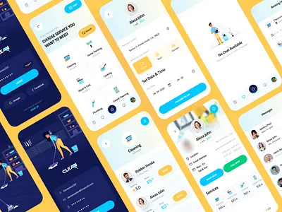 Home Services App app designer cleaner app cleaning app cooking app create account page dark theme ui dribbble flat design home page home repair home service home services app login page mobile app signup page splash screen ui design uiuxdesign washing