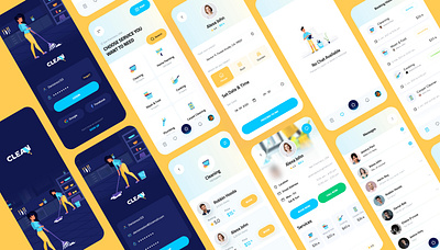 Home Services App app designer cleaner app cleaning app cooking app create account page dark theme ui dribbble flat design home page home repair home service home services app login page mobile app signup page splash screen ui design uiuxdesign washing