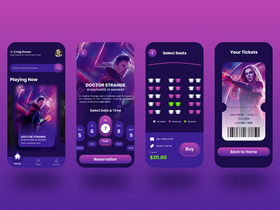 Movie App v2 animation app art booking branding design icon illustration seat ticket ui vector