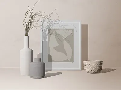 Frame Mockup With Decorative Vases And Branch graphicdesign