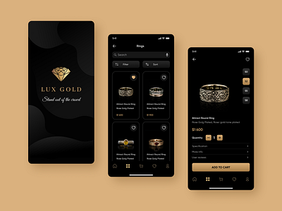 Lux Gold | App Design e commerce gold jewelry ring ui ux