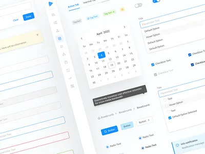 Design System blue breadcrumb calendar checkbox clean date peaker design system folder form inputs menu notification radio button search switch web web app