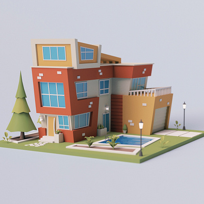 Cartoon Modern House modern modern house stylized