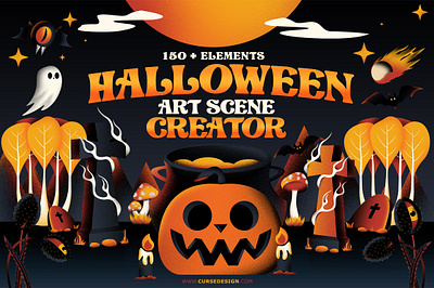 Halloween Art Scene Creator Bundle l 150+ Elements illustration